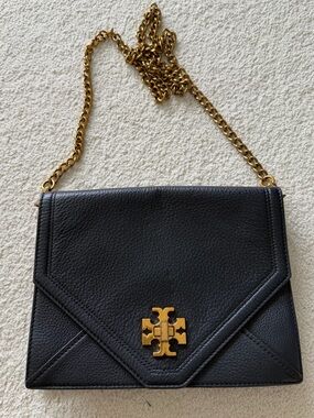 Tory Burch Black Leather Crossbody Bag with Gold Chain
